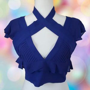 NWT Nasty Gal Hot Sexy ruffled Crop Top In Royal Blue